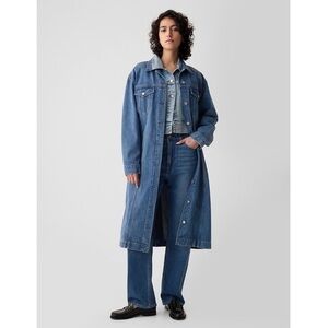 GAP Longline Icon Denim Jacket Oversized Boyfriend Jean Duster in Medium indigo